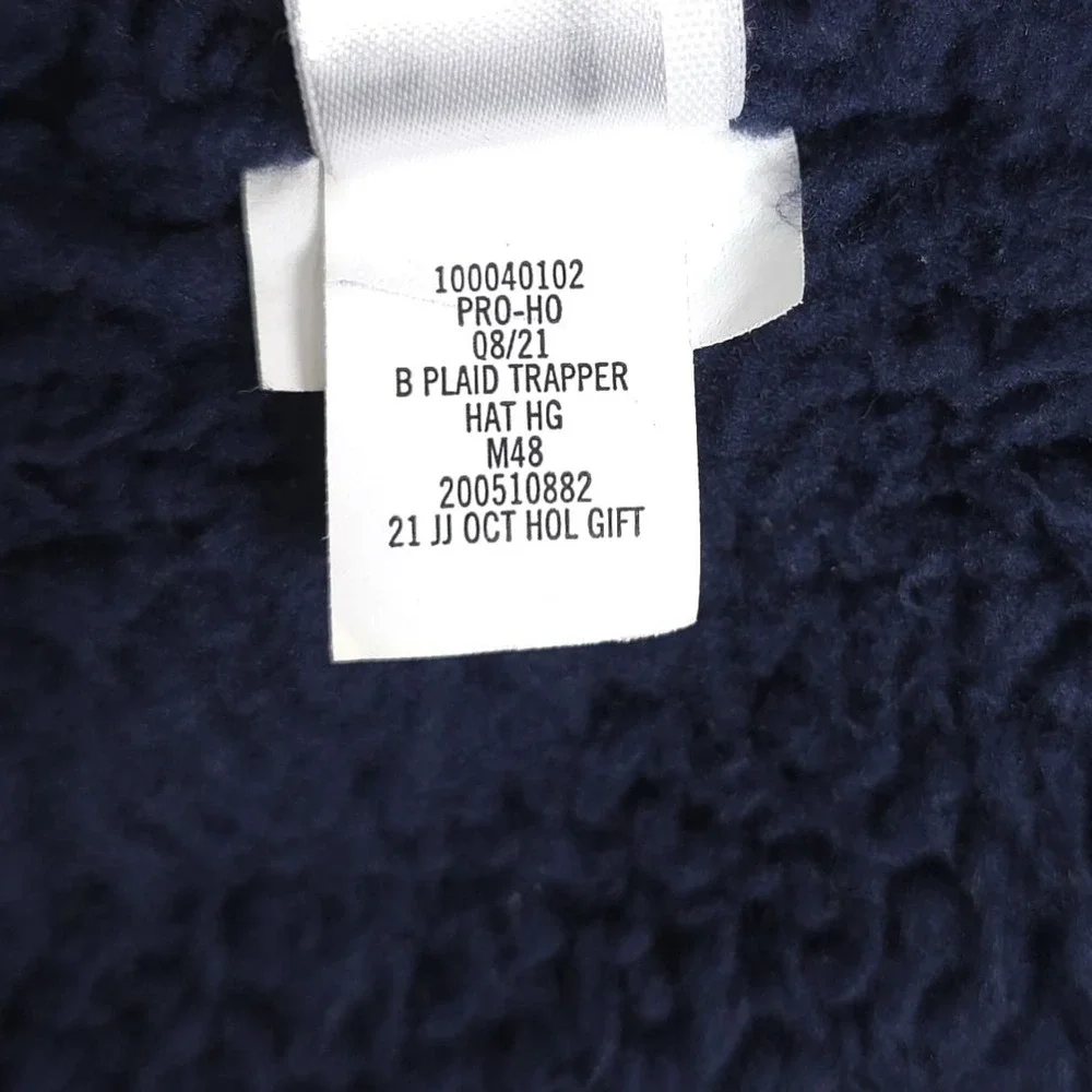 JANIE AND JACK Plaid Trapper Hat‎ Size 6 To 8 KIDS Navy Blue Red Check Cotton